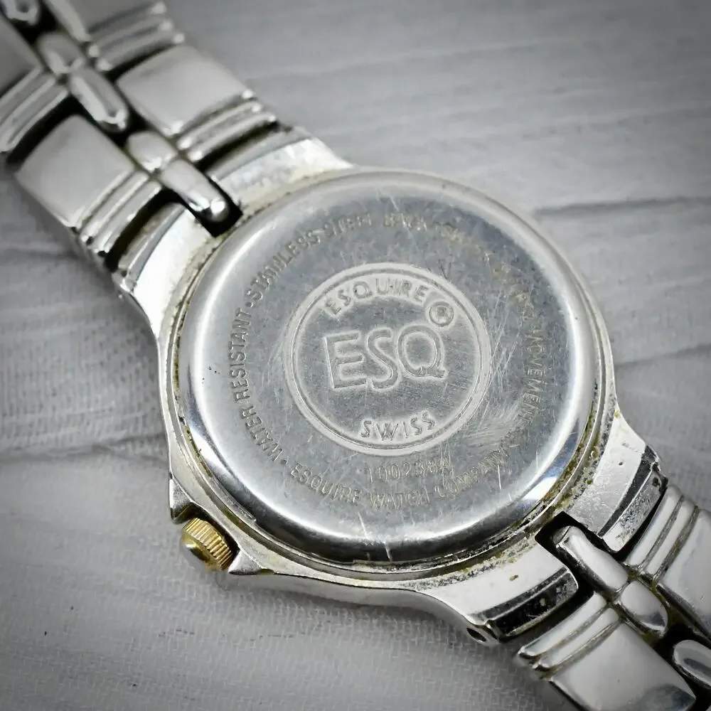 Vintage ESQ Movado Womens Watch Two Tone Mother of Pearl Dial Date